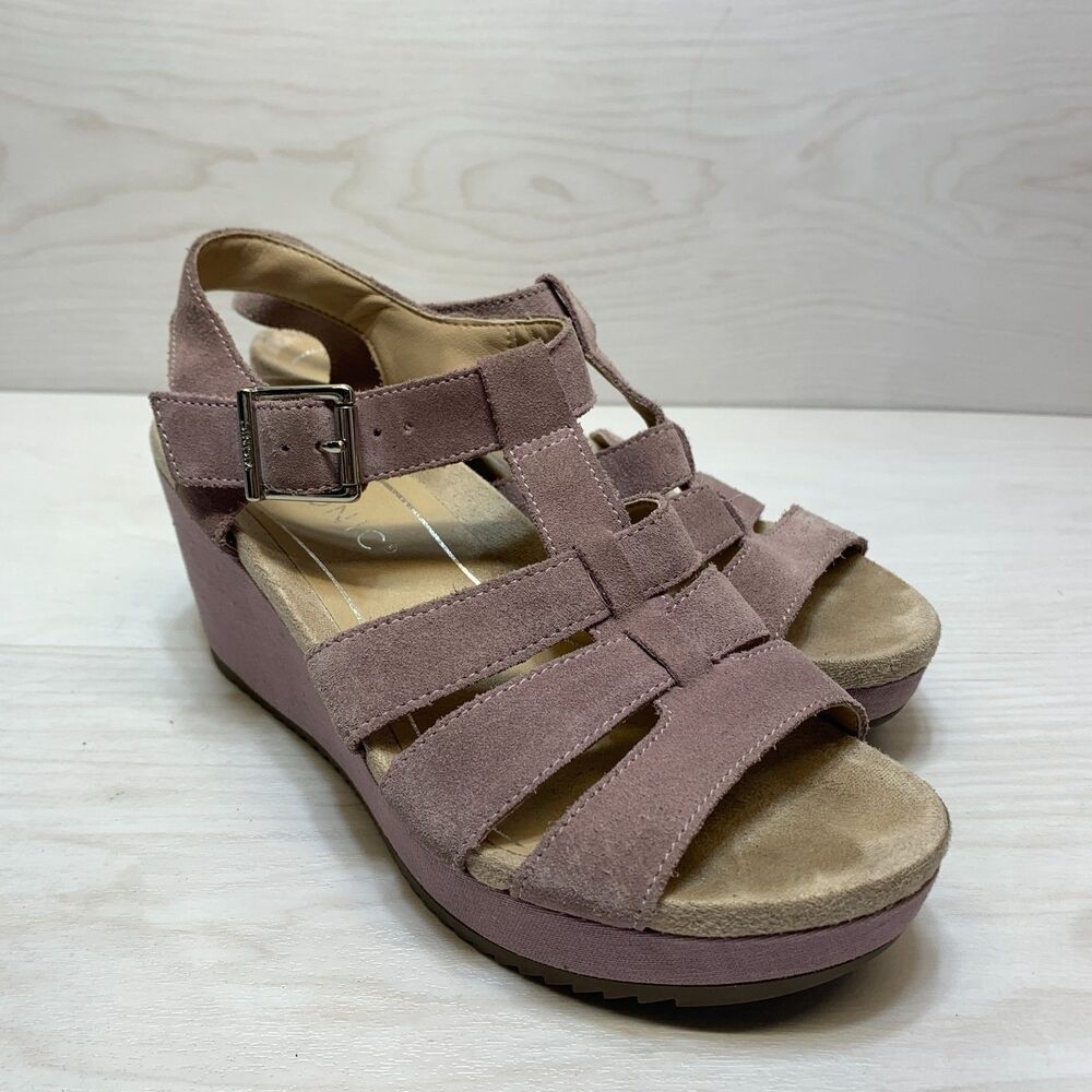 Vionic Tawny Strappy Sandal Women's Size 6.5 Mauve Platform T-Strap Wedge Heel